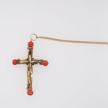 Cross Pendant - gold, coral