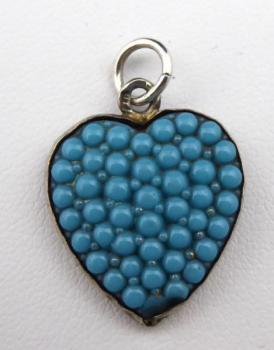 Silver heart, pendant - blue glass beads 