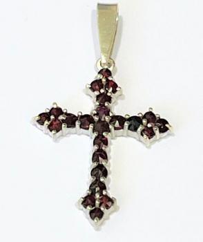 Cross Pendant - silver, Czech garnet - 1970